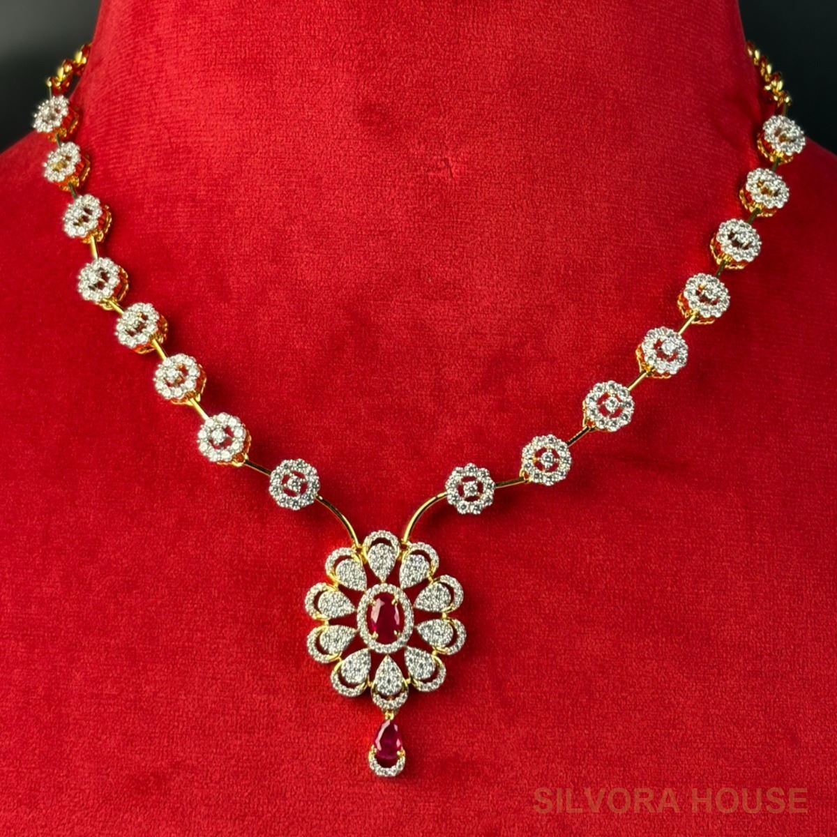 RED AD STONE FLOWER PENDANT SET